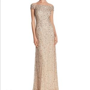 Adriana Papell Champagne sequined gown